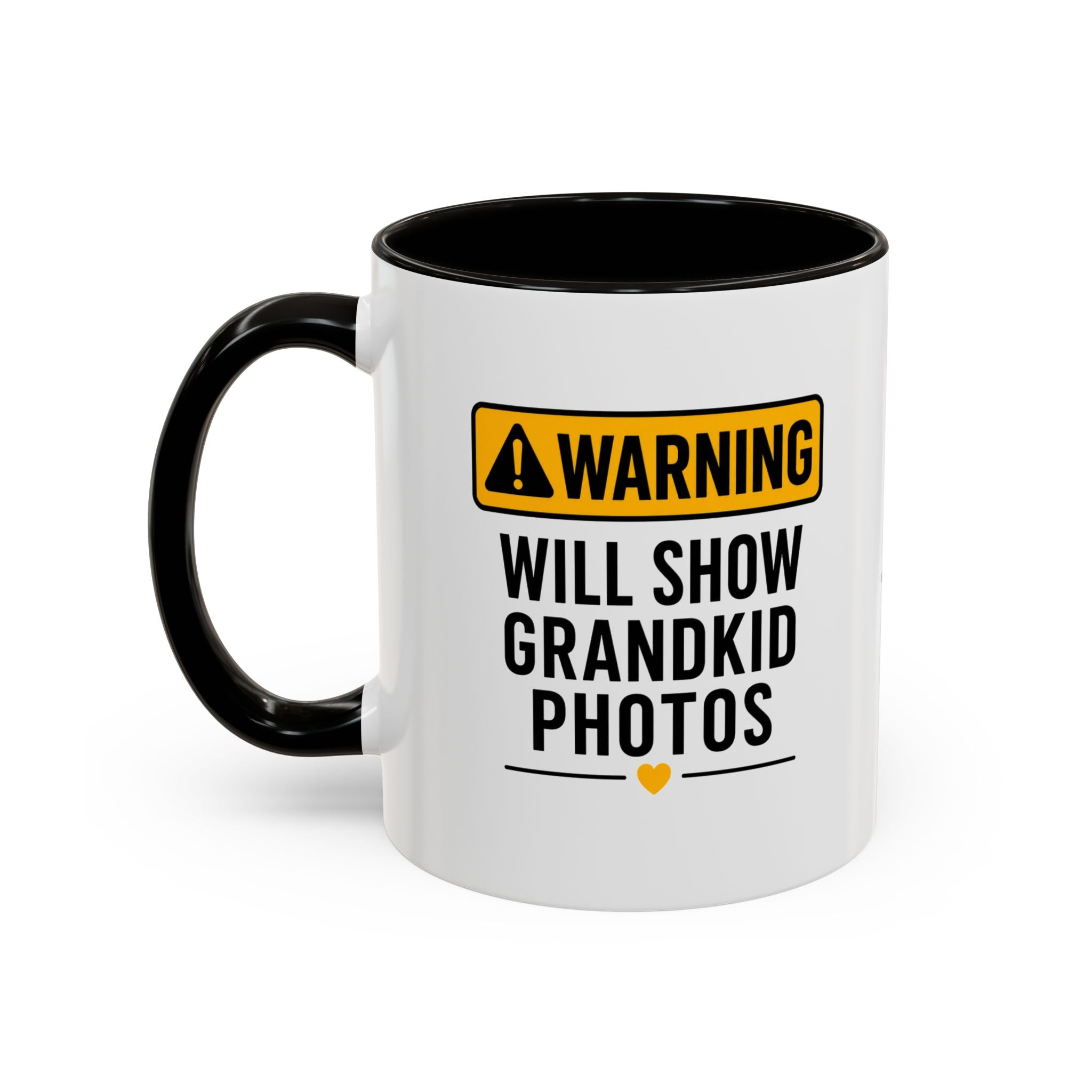 Warning Will Show Grandkid Photos Mug — Funny Grandma/Grandpa Coffee Cup (11oz, 15oz)