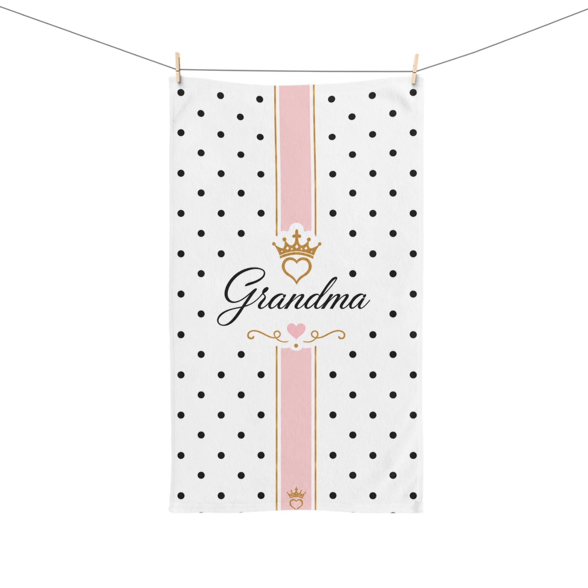 Grandma Polka Dot Hand Towel – Pink Ribbon & Gold Crown Gift