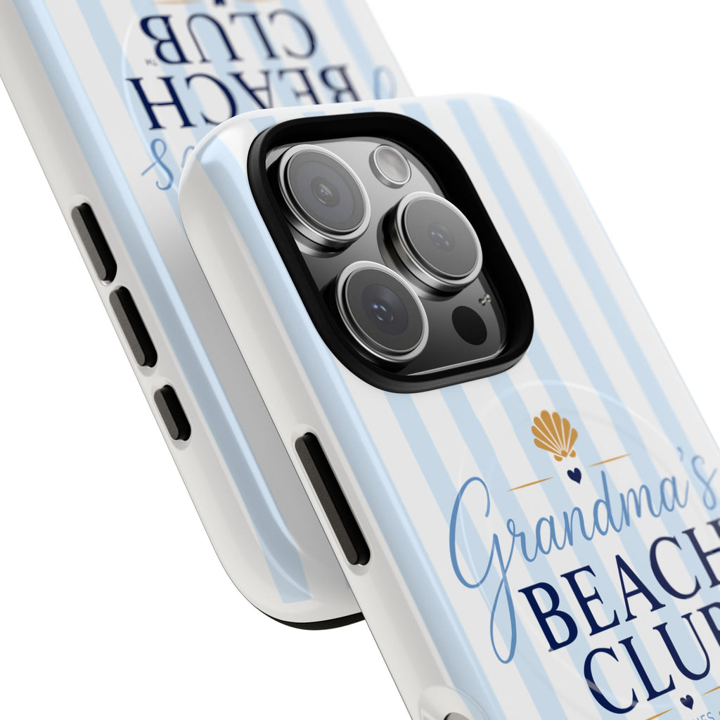 Grandma's Beach Club Tough Magnetic Phone Case — Coastal Striped Protective Cover