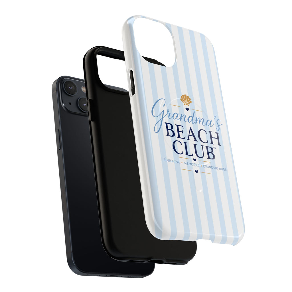 Grandma's Beach Club Tough Magnetic Phone Case — Coastal Striped Protective Cover