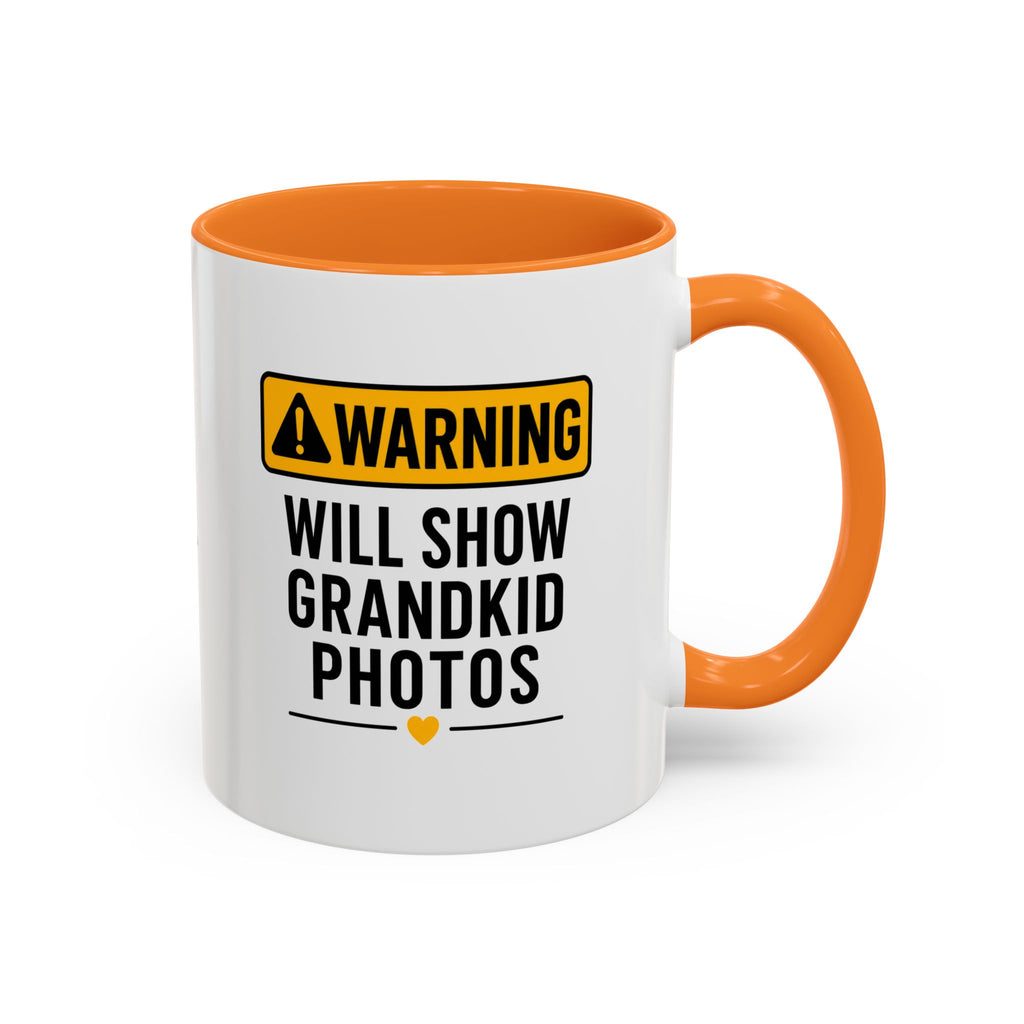 Warning Will Show Grandkid Photos Mug — Funny Grandma/Grandpa Coffee Cup (11oz, 15oz)