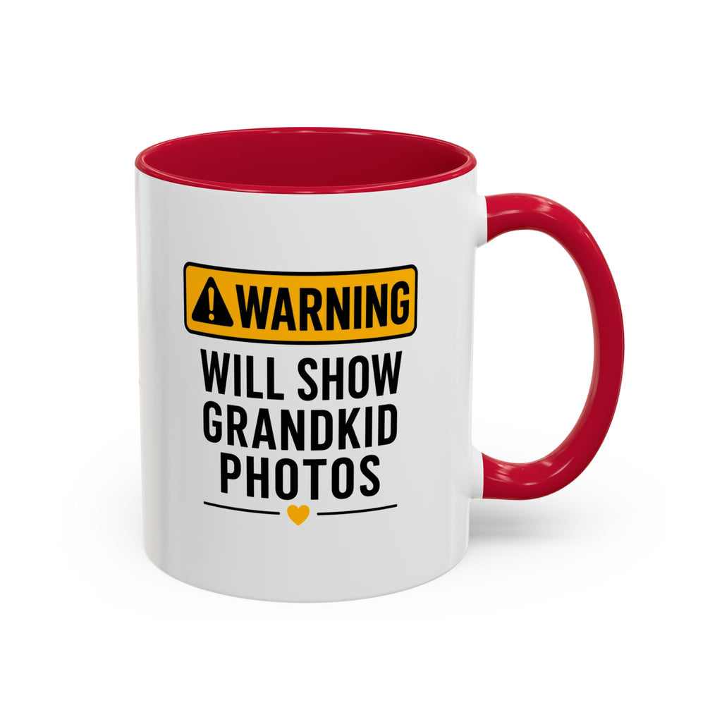Warning Will Show Grandkid Photos Mug — Funny Grandma/Grandpa Coffee Cup (11oz, 15oz)