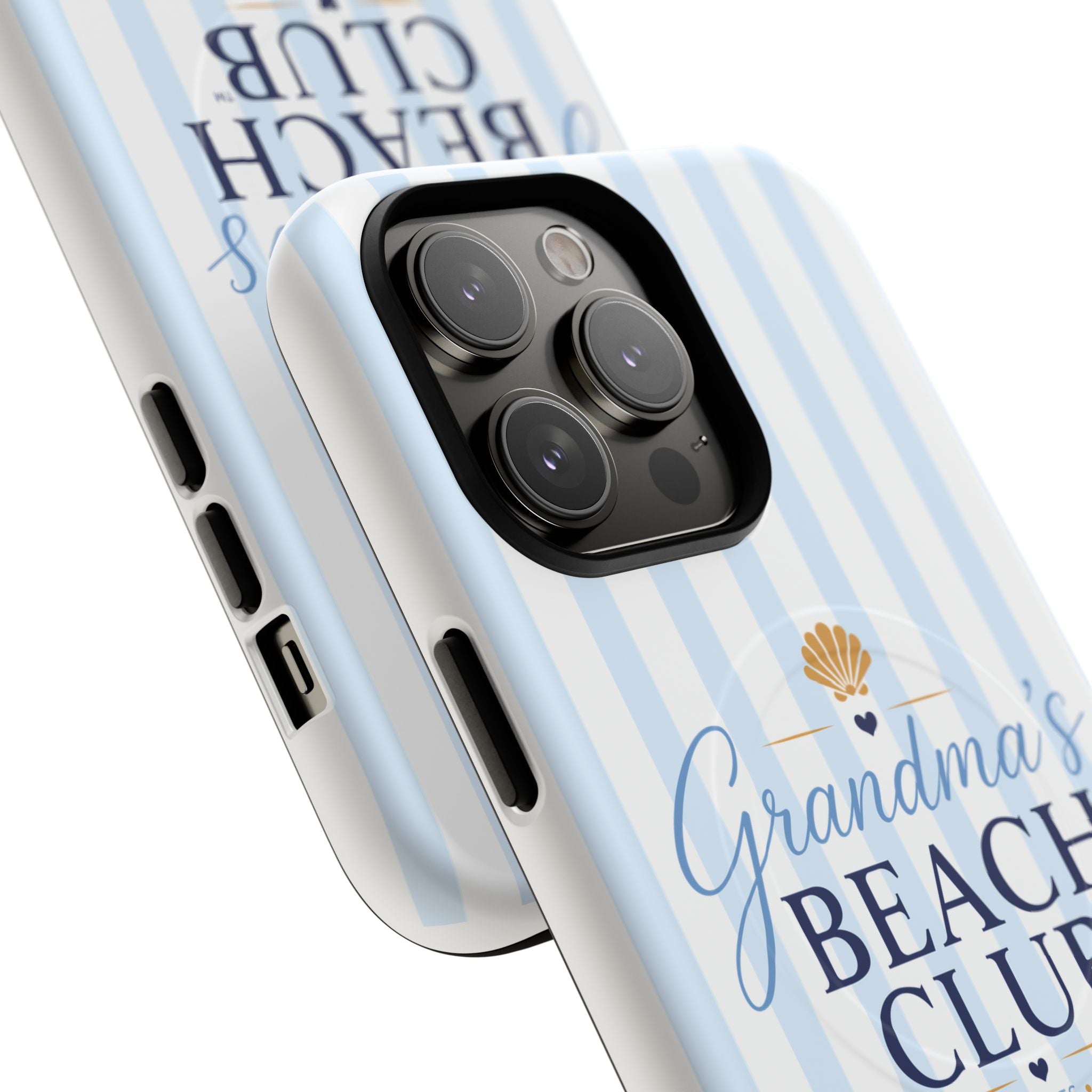 Grandma's Beach Club Tough Magnetic Phone Case — Coastal Striped Protective Cover