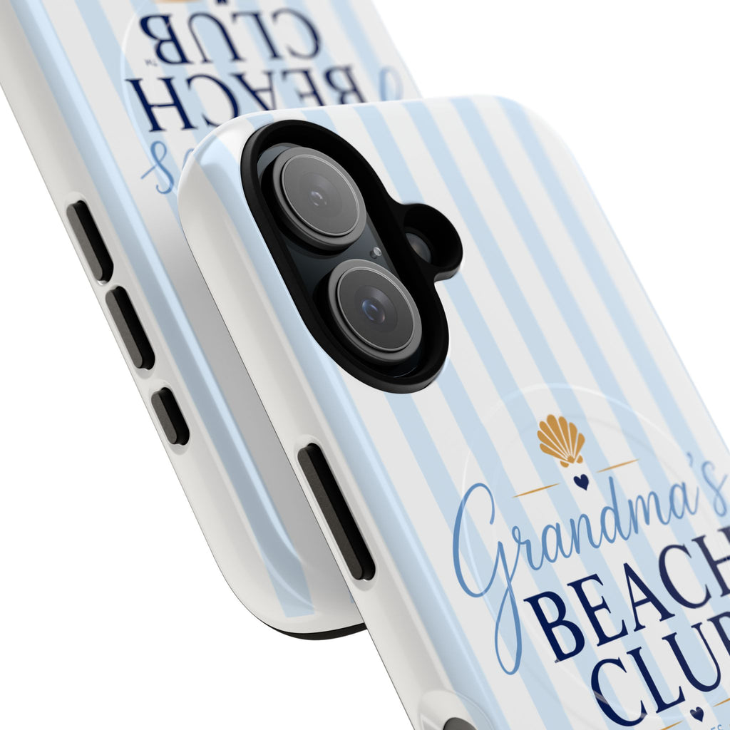 Grandma's Beach Club Tough Magnetic Phone Case — Coastal Striped Protective Cover