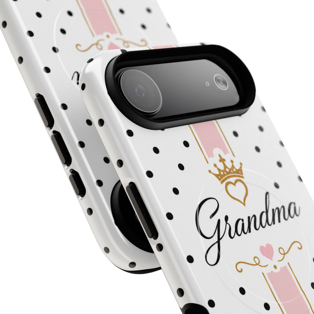 Grandma Polka Dot Tough Magnetic Phone Case — Pink Crown Floral Accent