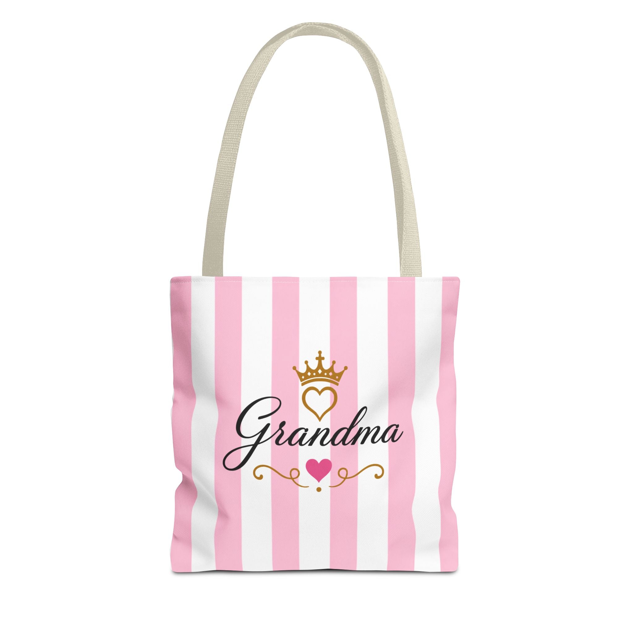 Grandma Crown Tote Bag — Pink Striped "Grandma" Gift Tote