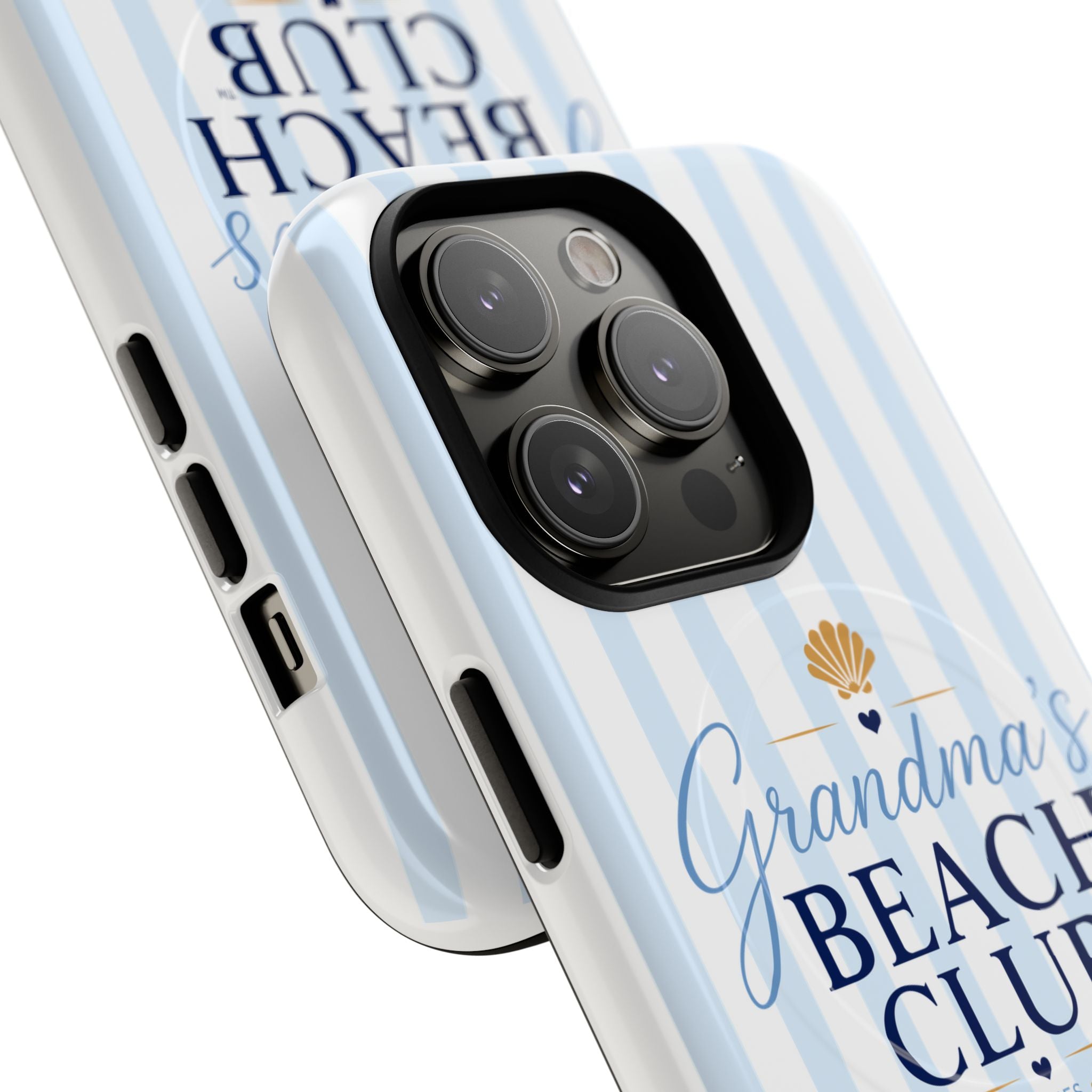 Grandma's Beach Club Tough Magnetic Phone Case — Coastal Striped Protective Cover