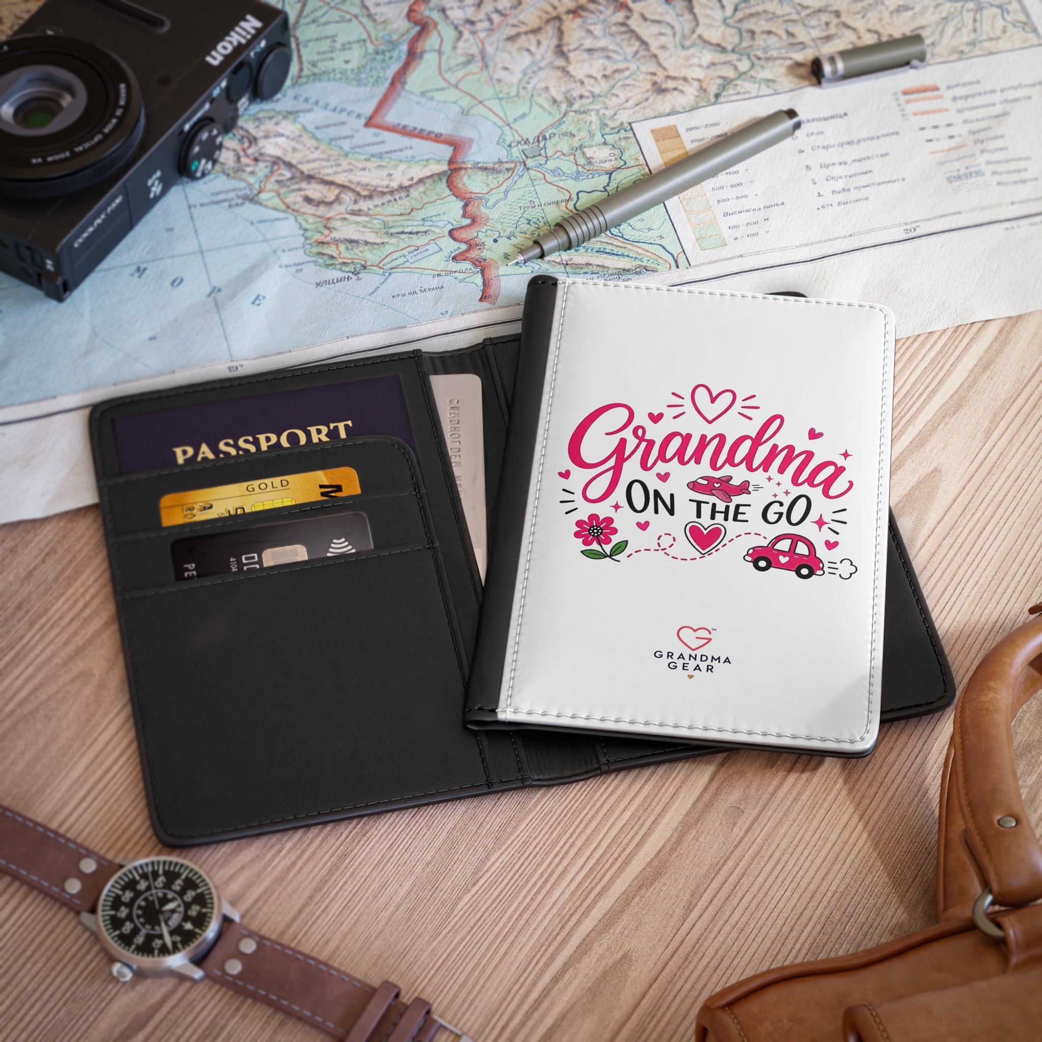 Grandma On The Go Passport Cover | Pink Floral Travel Passport Holder