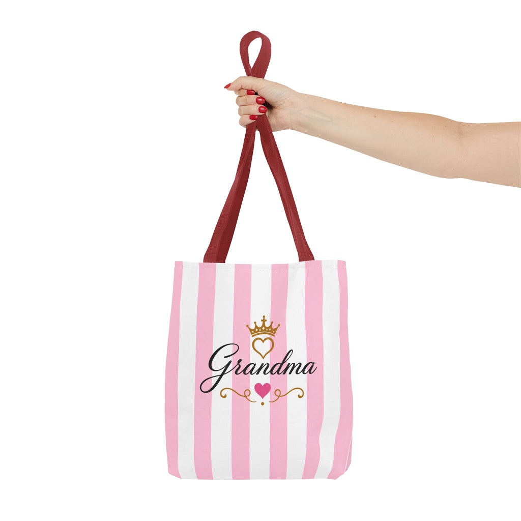 Grandma Crown Tote Bag — Pink Striped "Grandma" Gift Tote