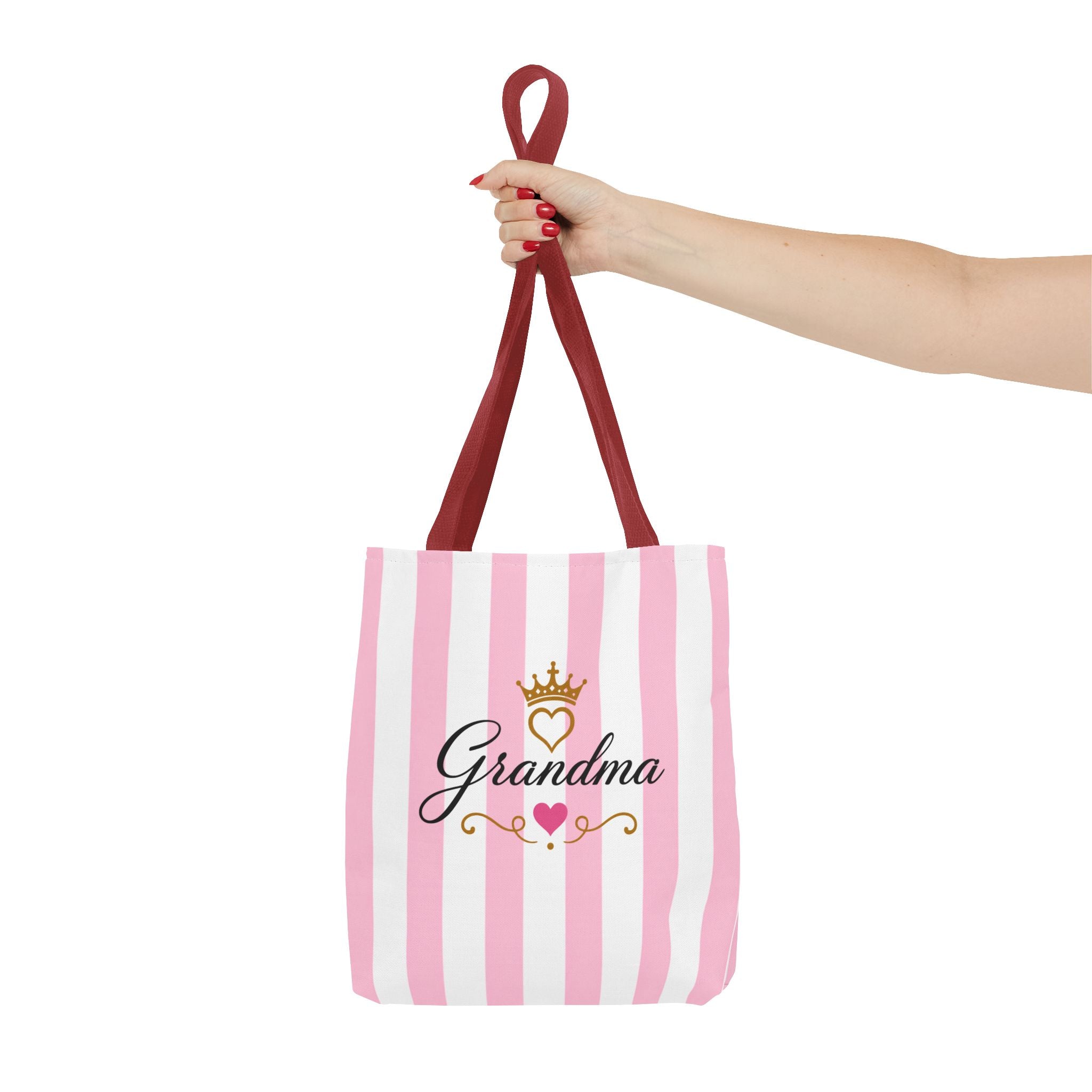 Grandma Crown Tote Bag — Pink Striped "Grandma" Gift Tote