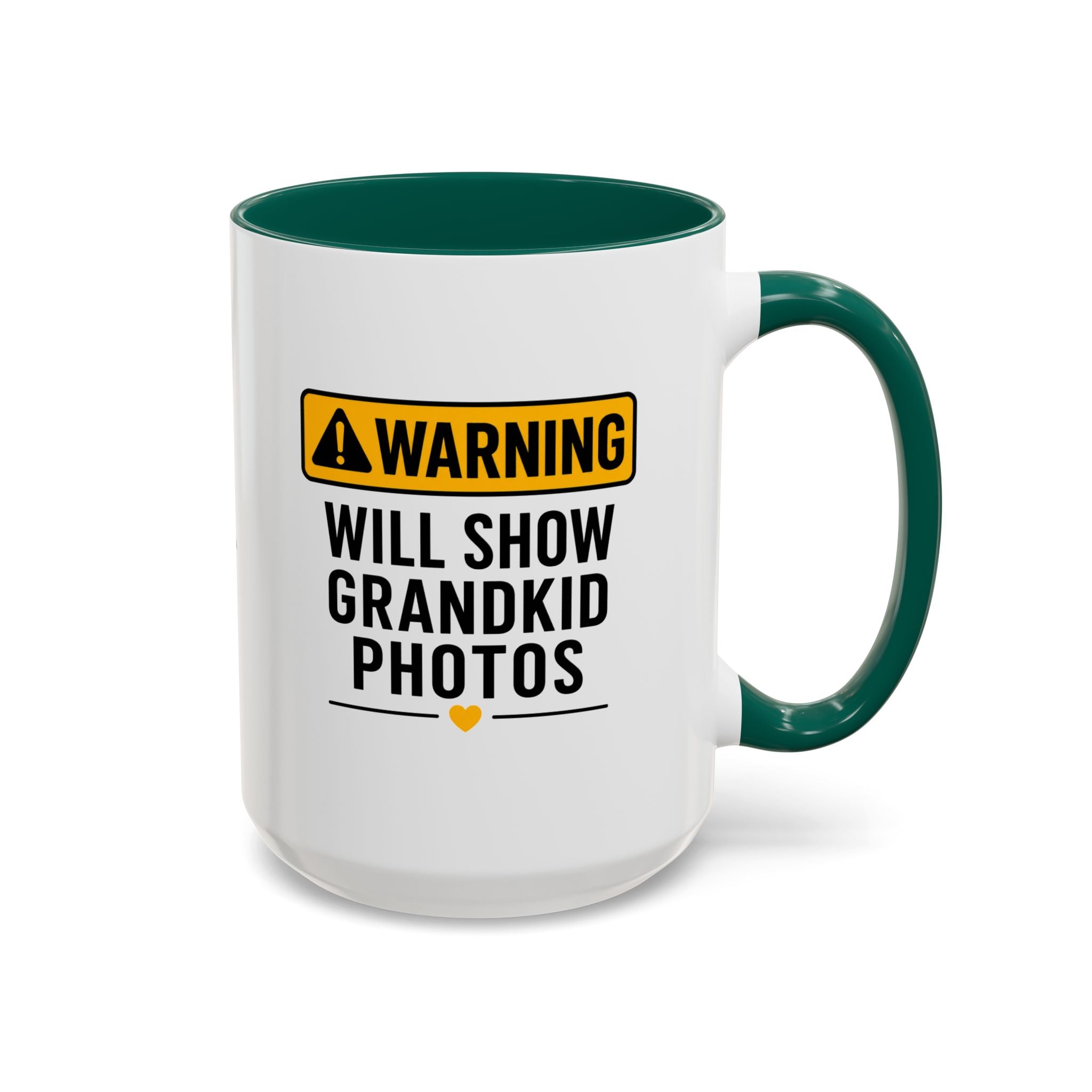 Warning Will Show Grandkid Photos Mug — Funny Grandma/Grandpa Coffee Cup (11oz, 15oz)