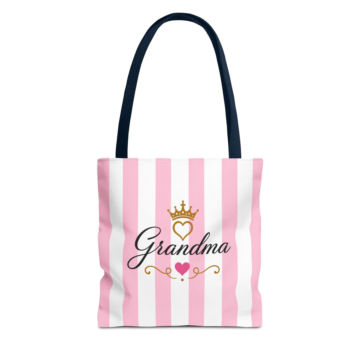 Grandma Crown Tote Bag — Pink Striped "Grandma" Gift Tote