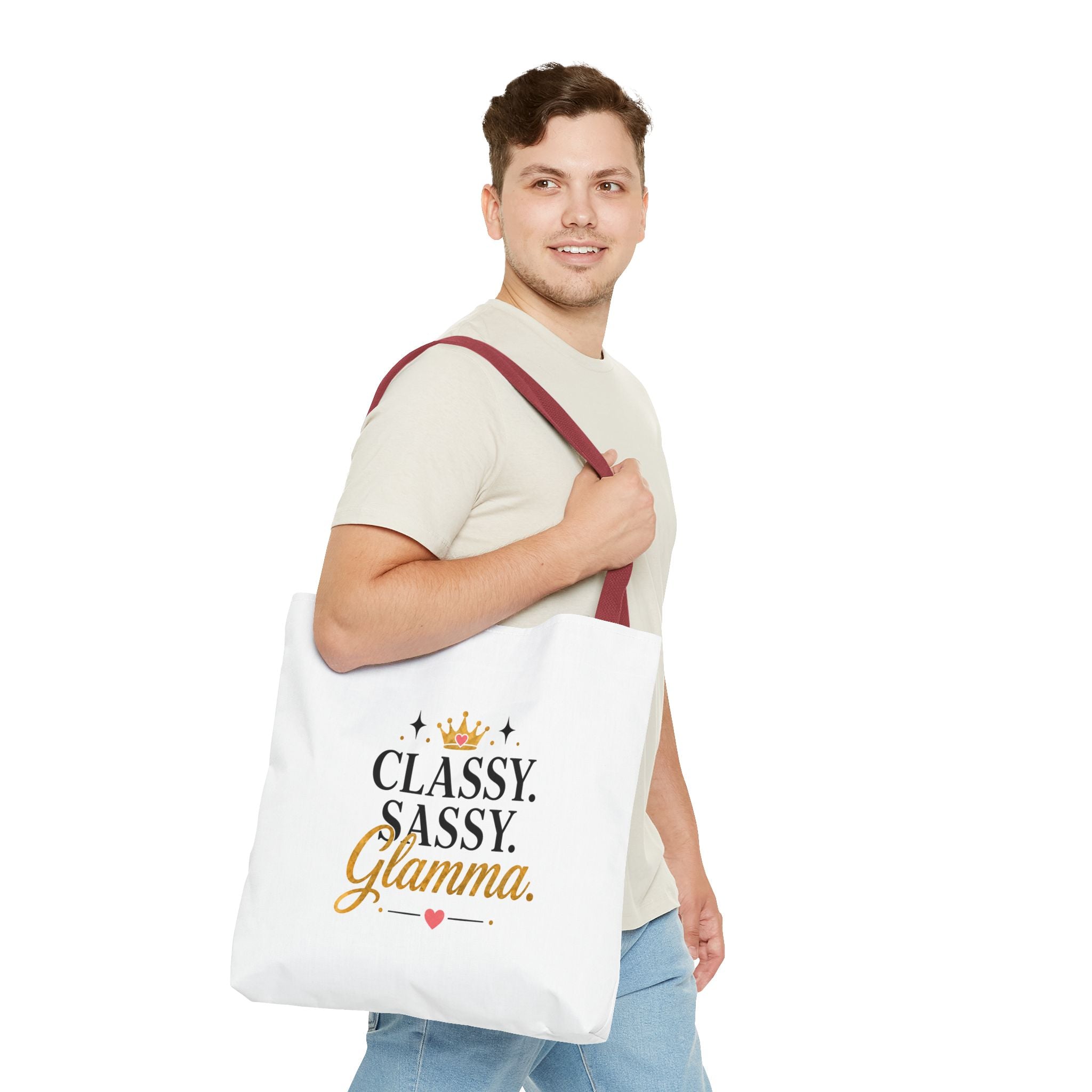 Classy Sassy Glamma Tote Bag – Funny Grandma Gift with Crown Graphic