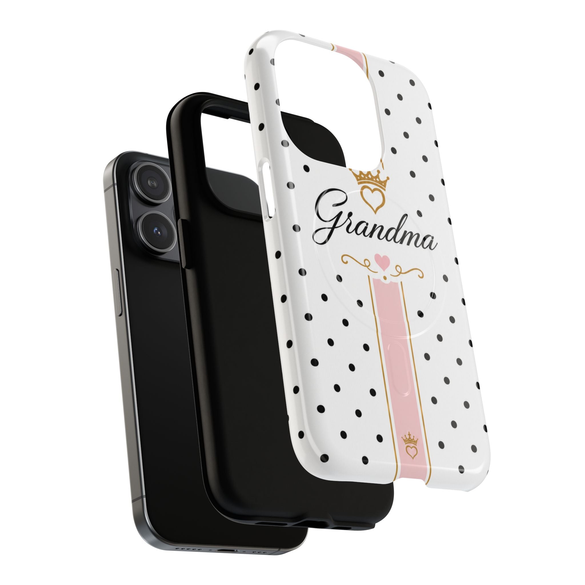 Grandma Polka Dot Tough Magnetic Phone Case — Pink Crown Floral Accent