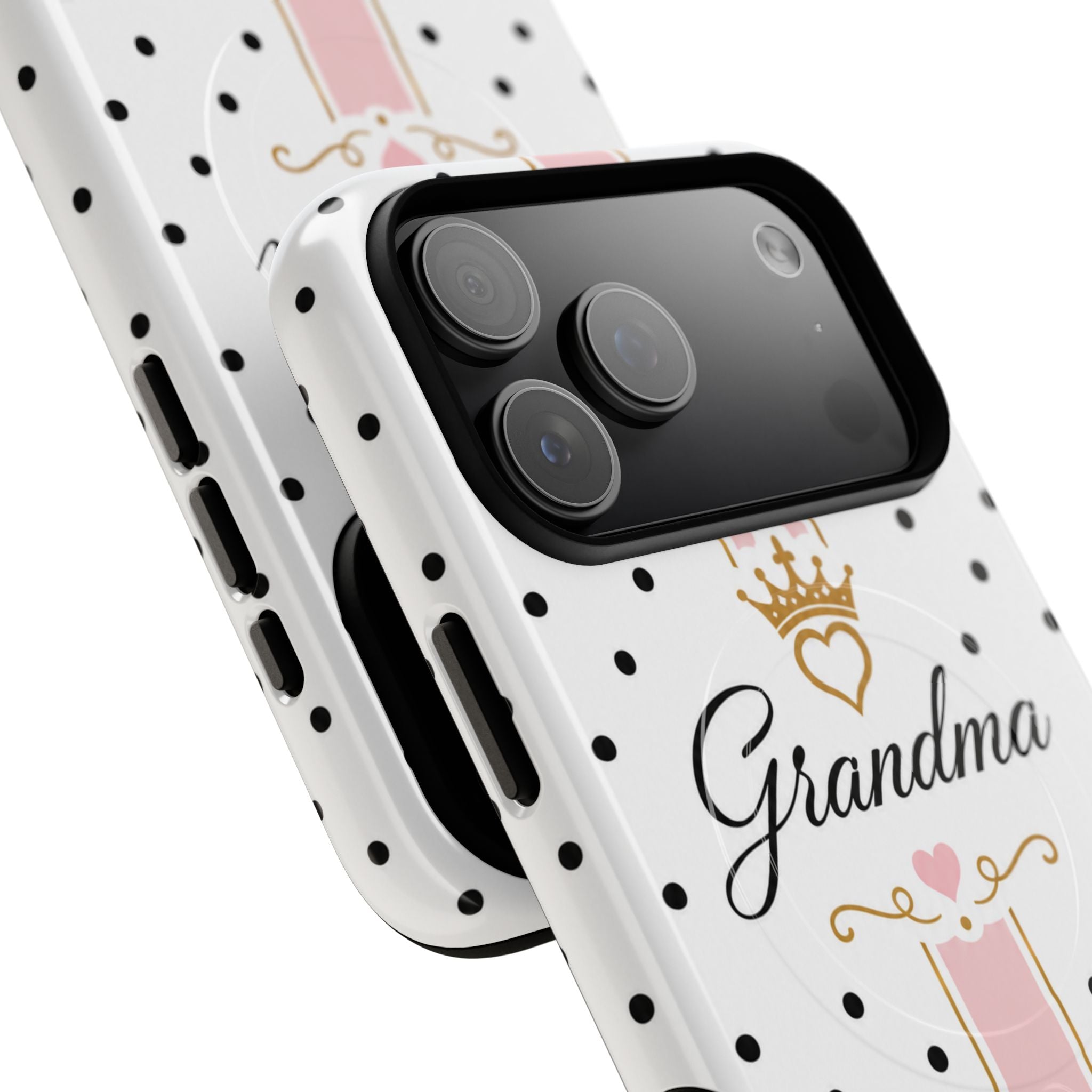 Grandma Polka Dot Tough Magnetic Phone Case — Pink Crown Floral Accent