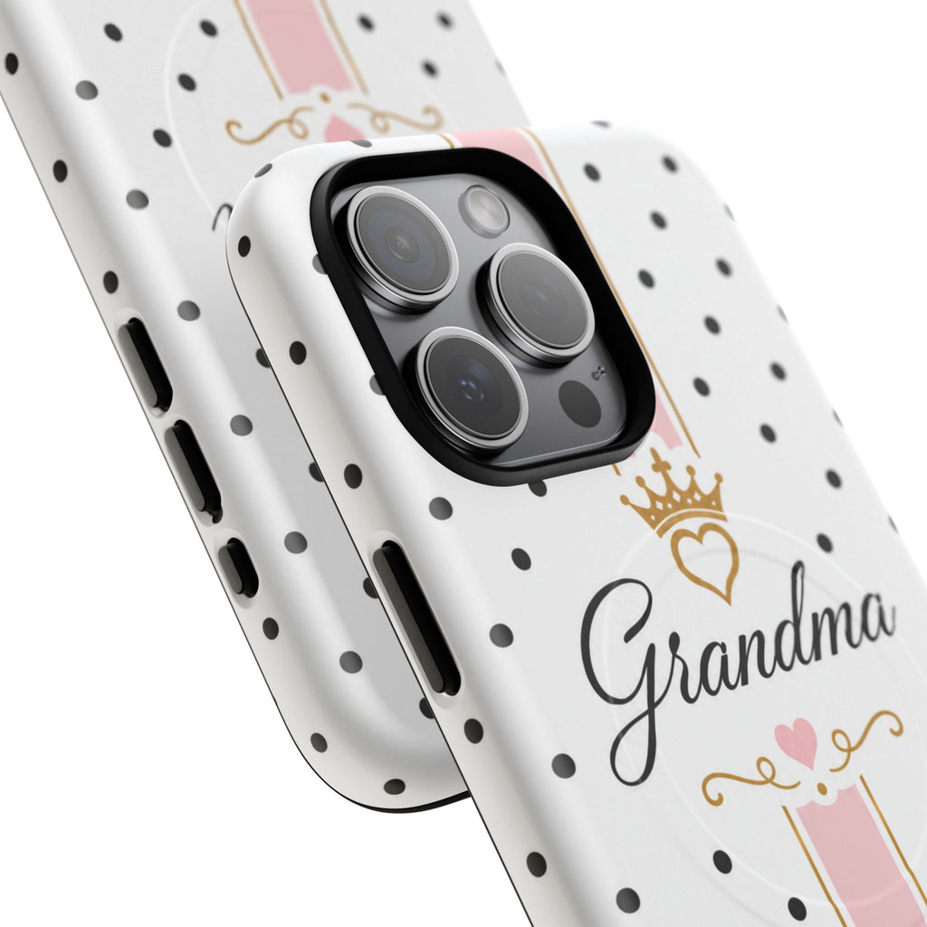 Grandma Polka Dot Tough Magnetic Phone Case — Pink Crown Floral Accent