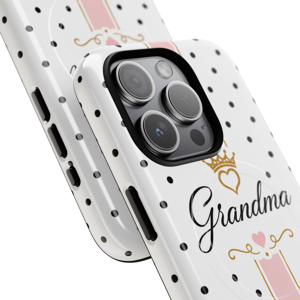 Grandma Polka Dot Tough Magnetic Phone Case — Pink Crown Floral Accent