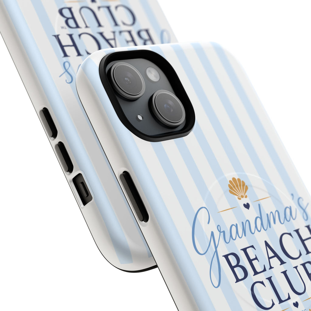 Grandma's Beach Club Tough Magnetic Phone Case — Coastal Striped Protective Cover