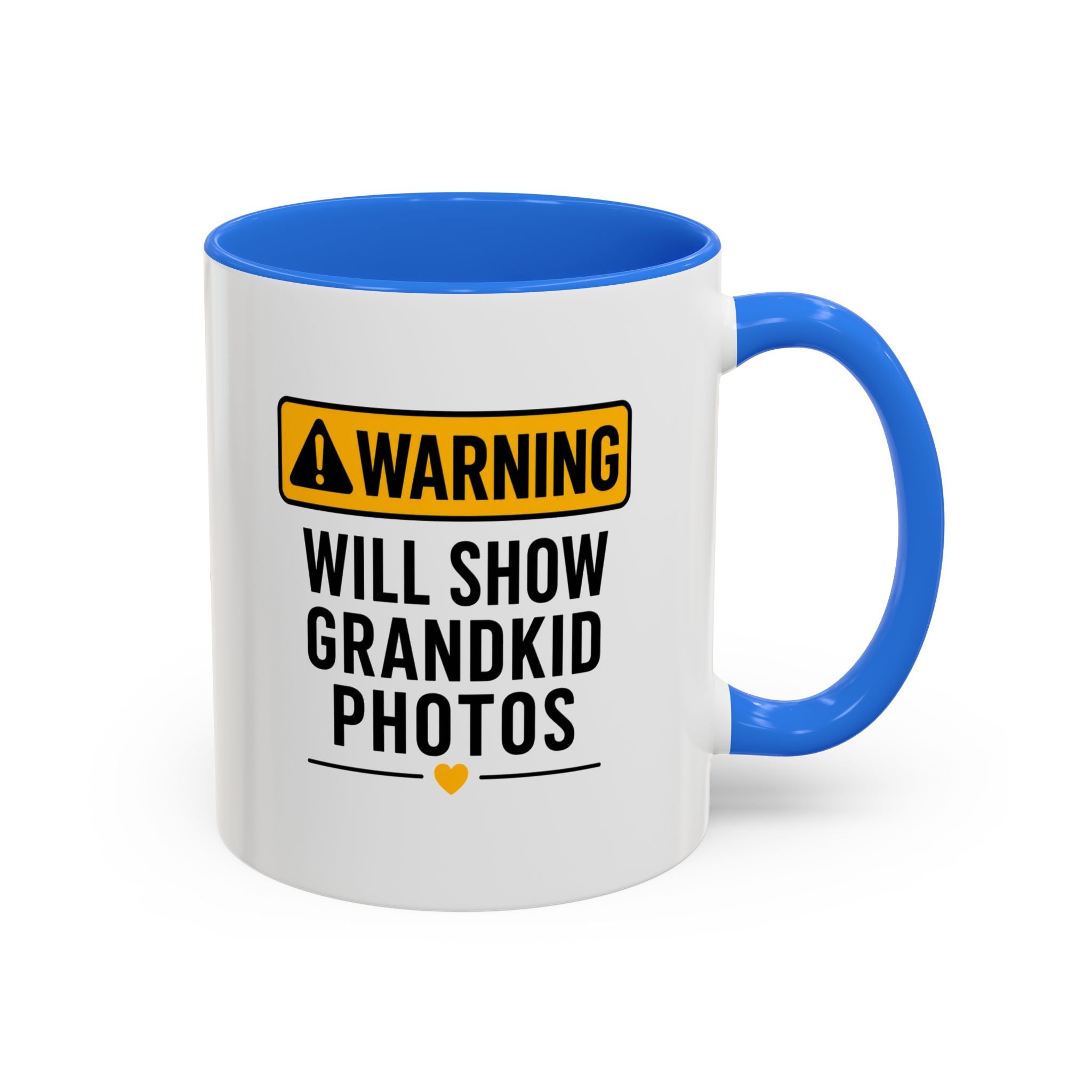 Warning Will Show Grandkid Photos Mug — Funny Grandma/Grandpa Coffee Cup (11oz, 15oz)