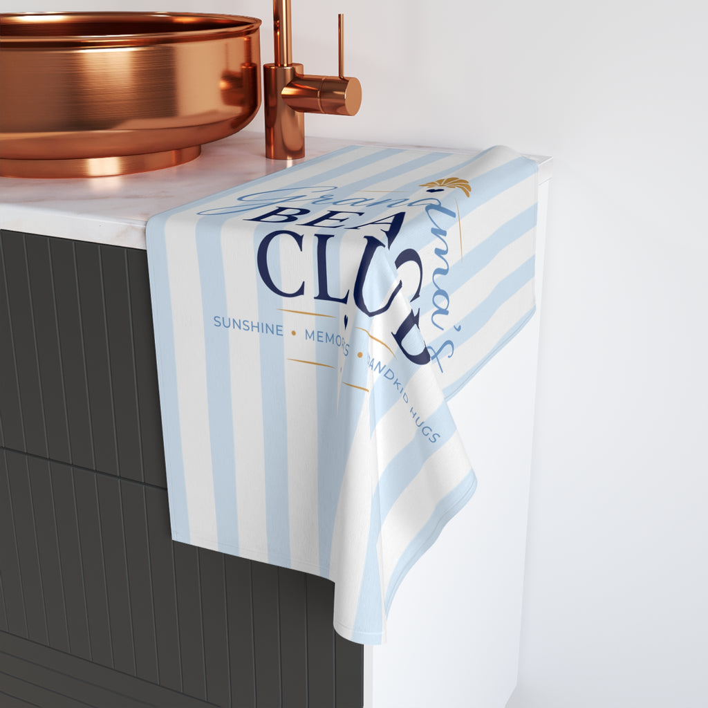 Grandma's Beach Club Hand Towel | Coastal Shell Stripe