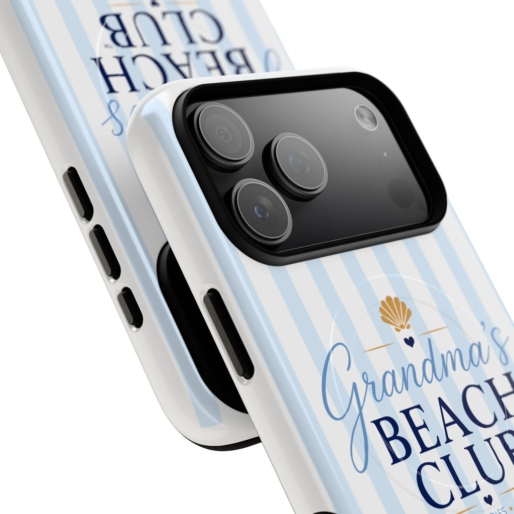 Grandma's Beach Club Tough Magnetic Phone Case — Coastal Striped Protective Cover