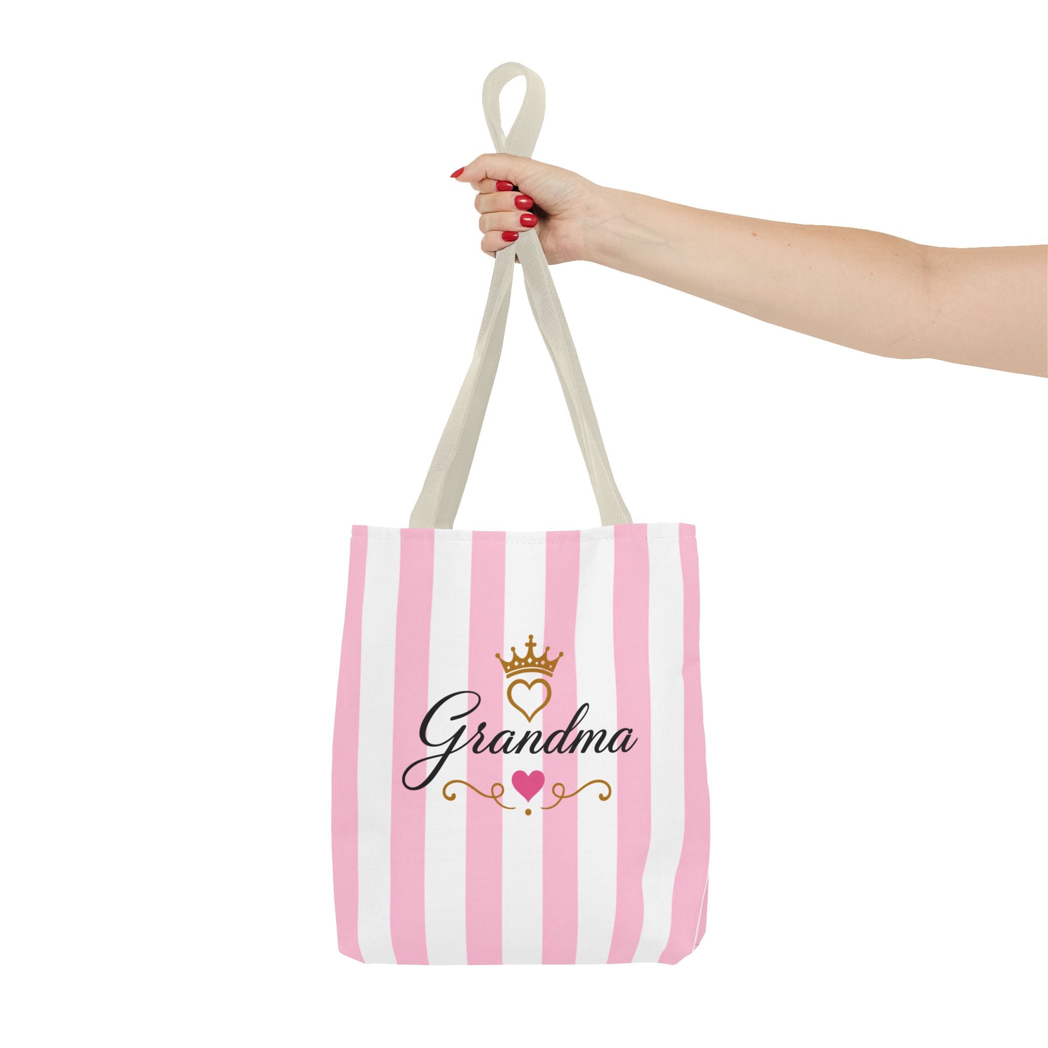 Grandma Crown Tote Bag — Pink Striped "Grandma" Gift Tote