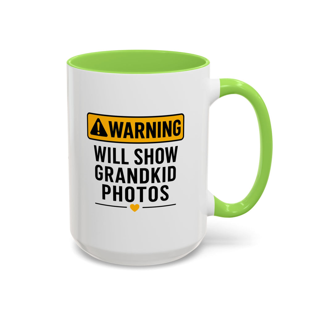 Warning Will Show Grandkid Photos Mug — Funny Grandma/Grandpa Coffee Cup (11oz, 15oz)