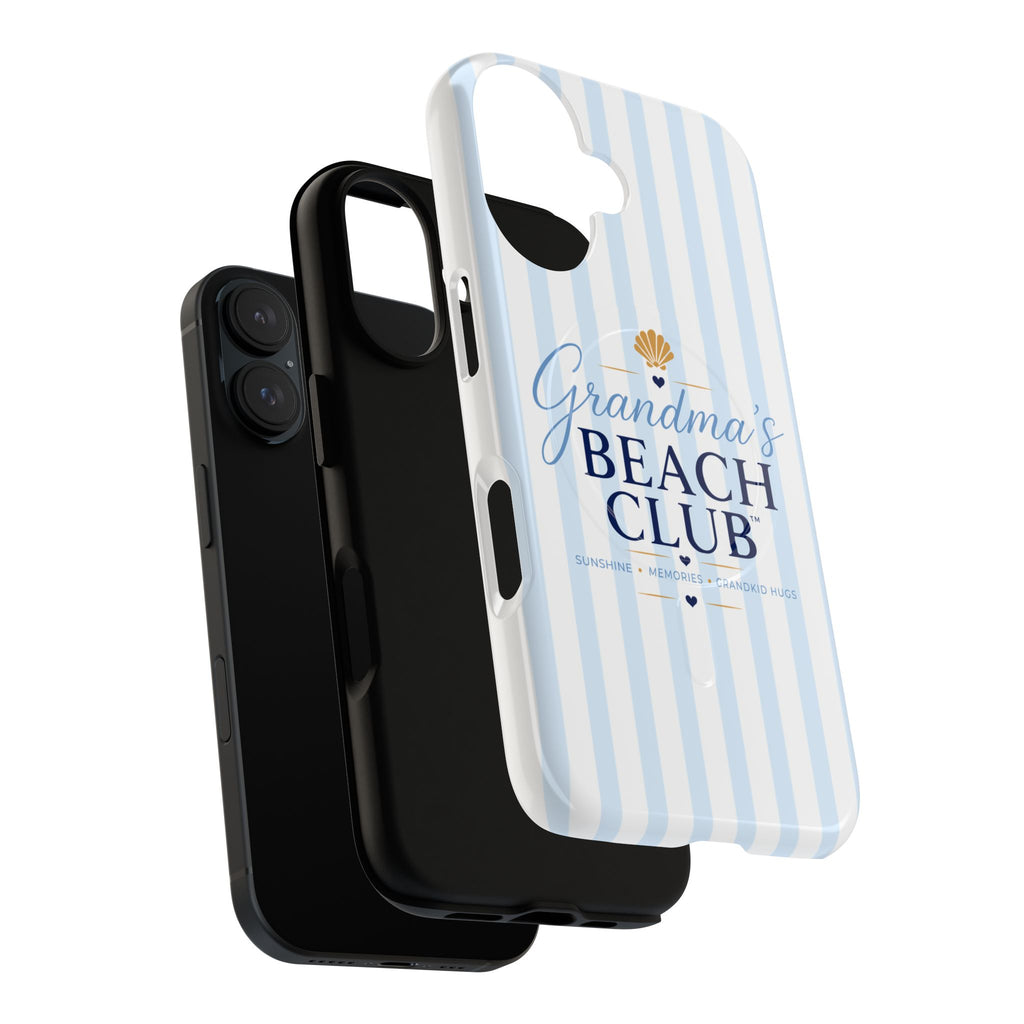 Grandma's Beach Club Tough Magnetic Phone Case — Coastal Striped Protective Cover