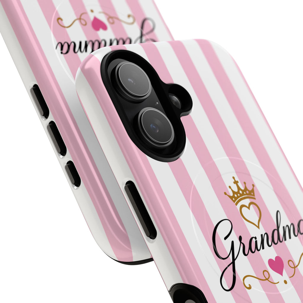 Grandma Crown Phone Case — Tough Magnetic Protective Case, Pink Stripe