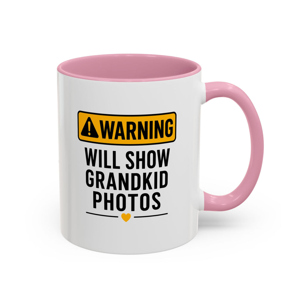 Warning Will Show Grandkid Photos Mug — Funny Grandma/Grandpa Coffee Cup (11oz, 15oz)