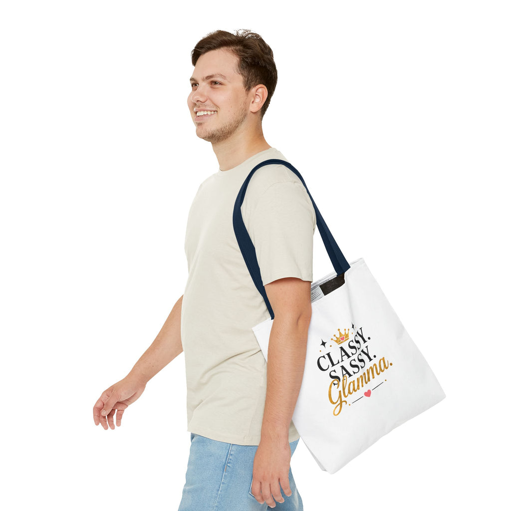 Classy Sassy Glamma Tote Bag – Funny Grandma Gift with Crown Graphic