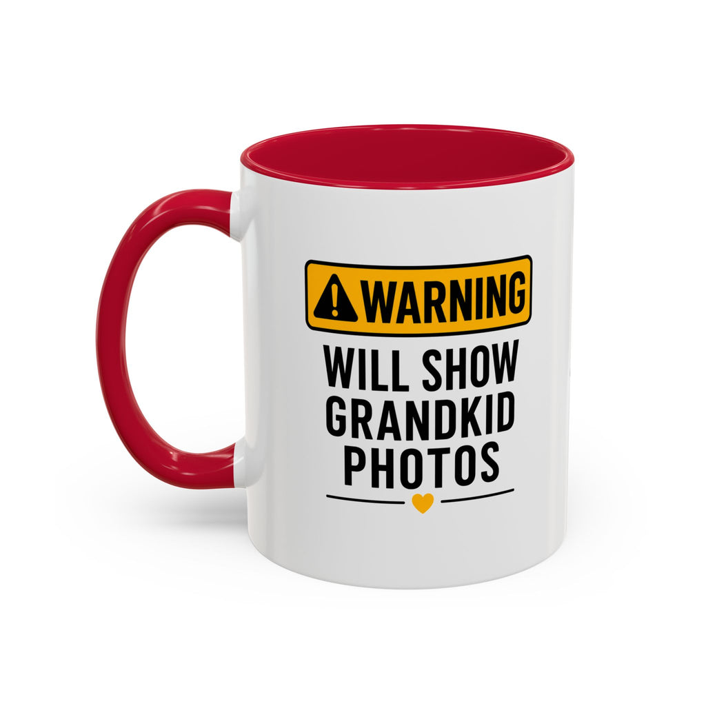 Warning Will Show Grandkid Photos Mug — Funny Grandma/Grandpa Coffee Cup (11oz, 15oz)