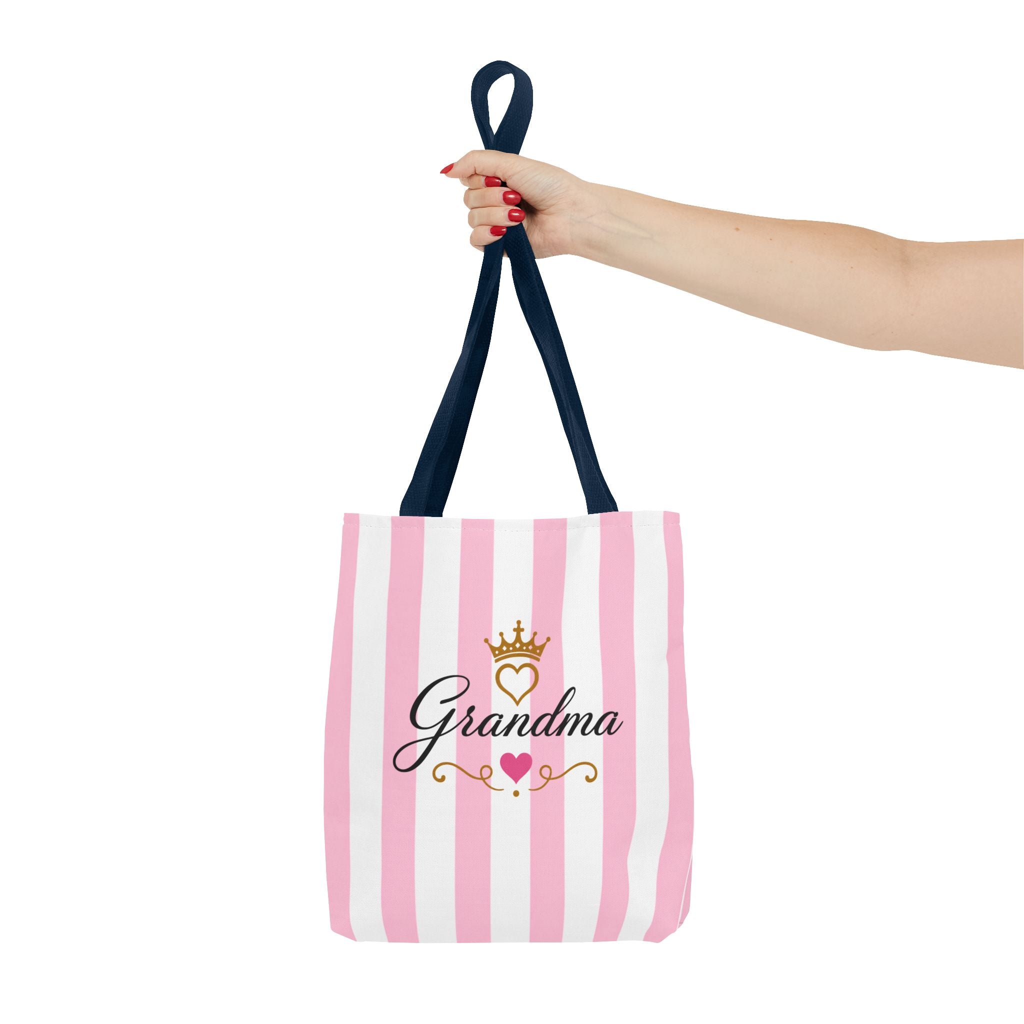 Grandma Crown Tote Bag — Pink Striped "Grandma" Gift Tote