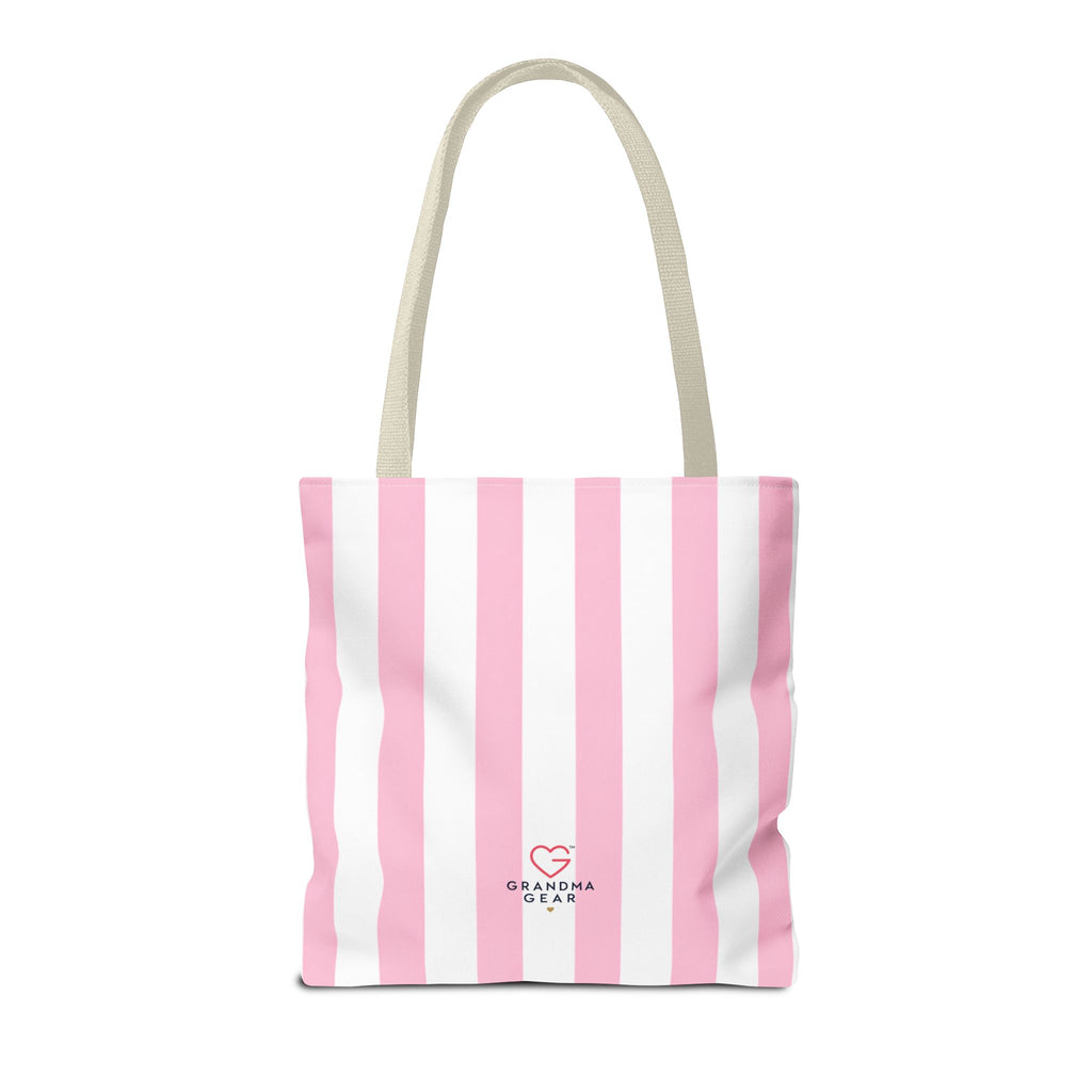 Grandma Crown Tote Bag — Pink Striped "Grandma" Gift Tote