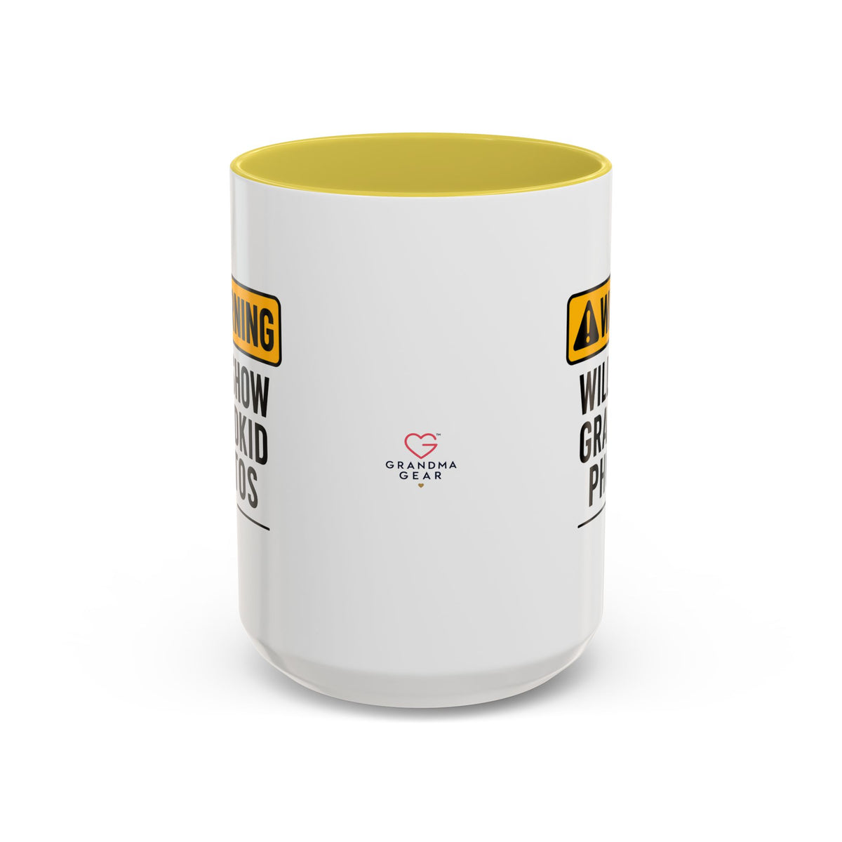 Warning Will Show Grandkid Photos Mug — Funny Grandma/Grandpa Coffee Cup (11oz, 15oz)