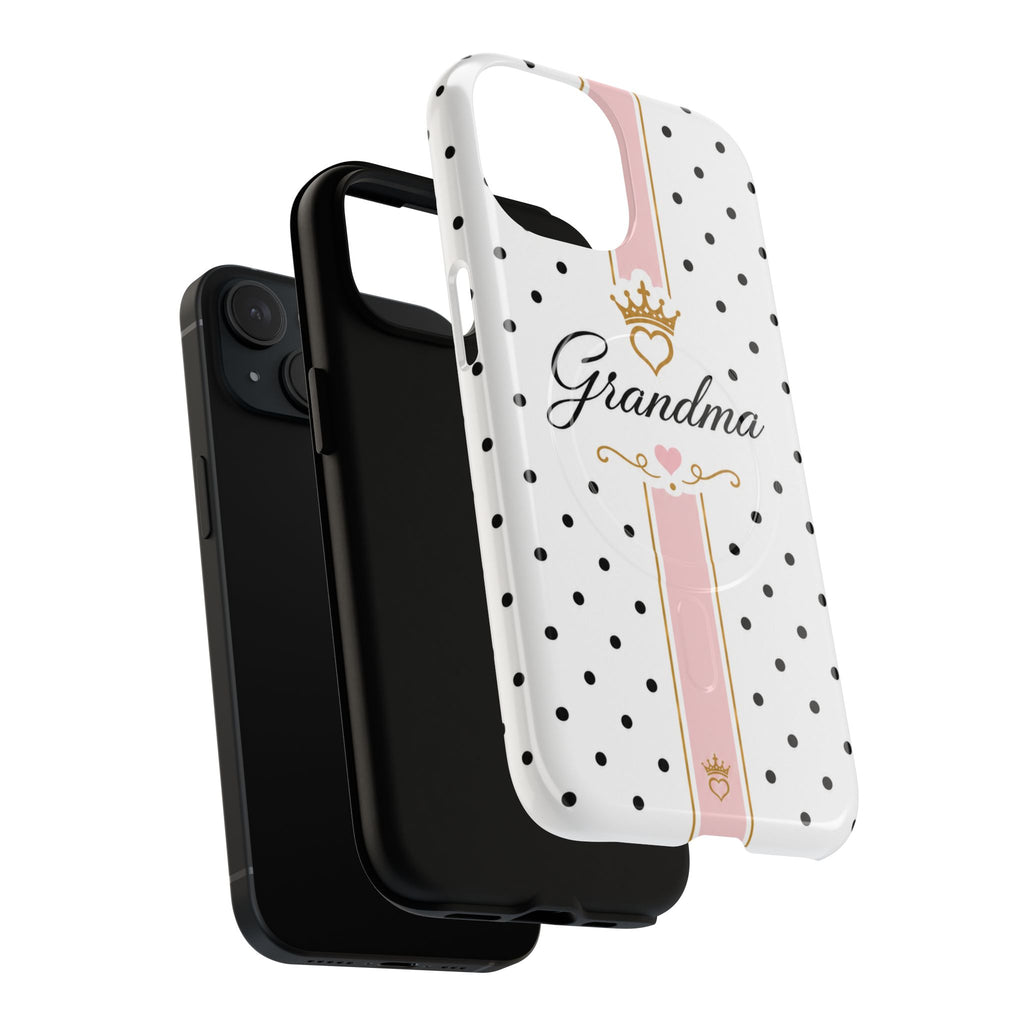 Grandma Polka Dot Tough Magnetic Phone Case — Pink Crown Floral Accent