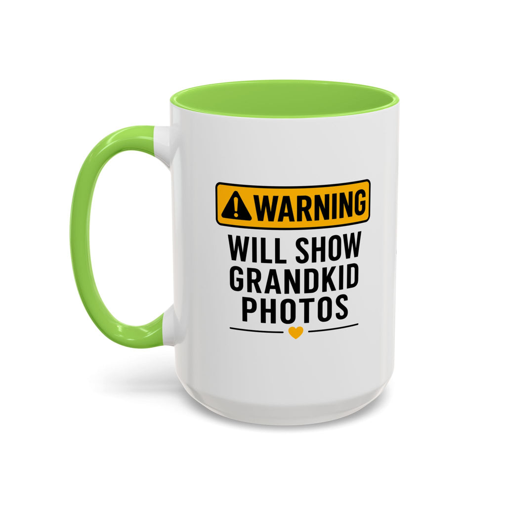 Warning Will Show Grandkid Photos Mug — Funny Grandma/Grandpa Coffee Cup (11oz, 15oz)