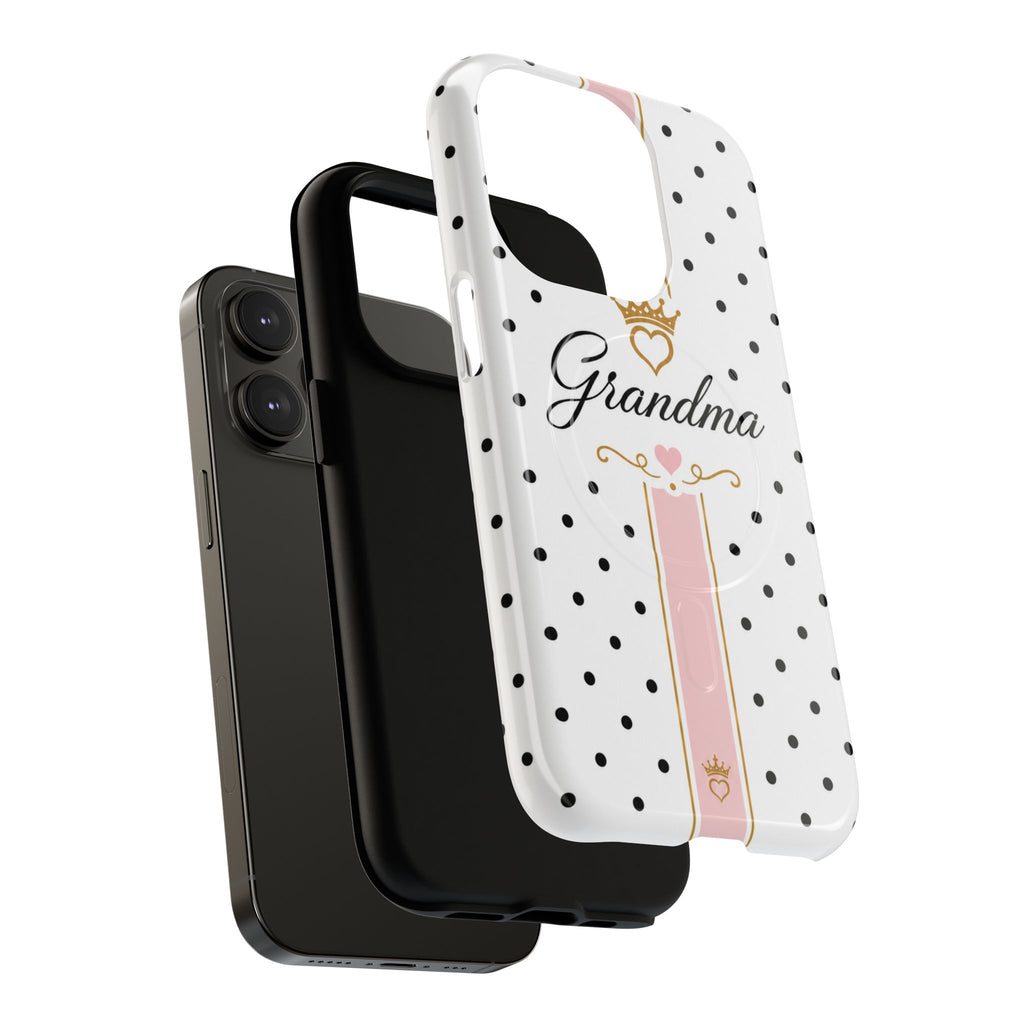 Grandma Polka Dot Tough Magnetic Phone Case — Pink Crown Floral Accent