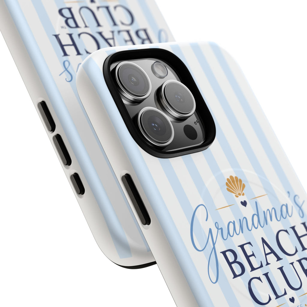 Grandma's Beach Club Tough Magnetic Phone Case — Coastal Striped Protective Cover