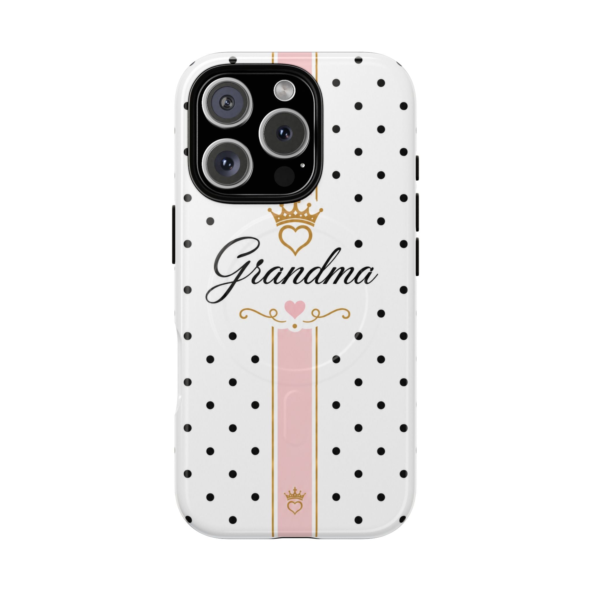 Grandma Polka Dot Tough Magnetic Phone Case — Pink Crown Floral Accent