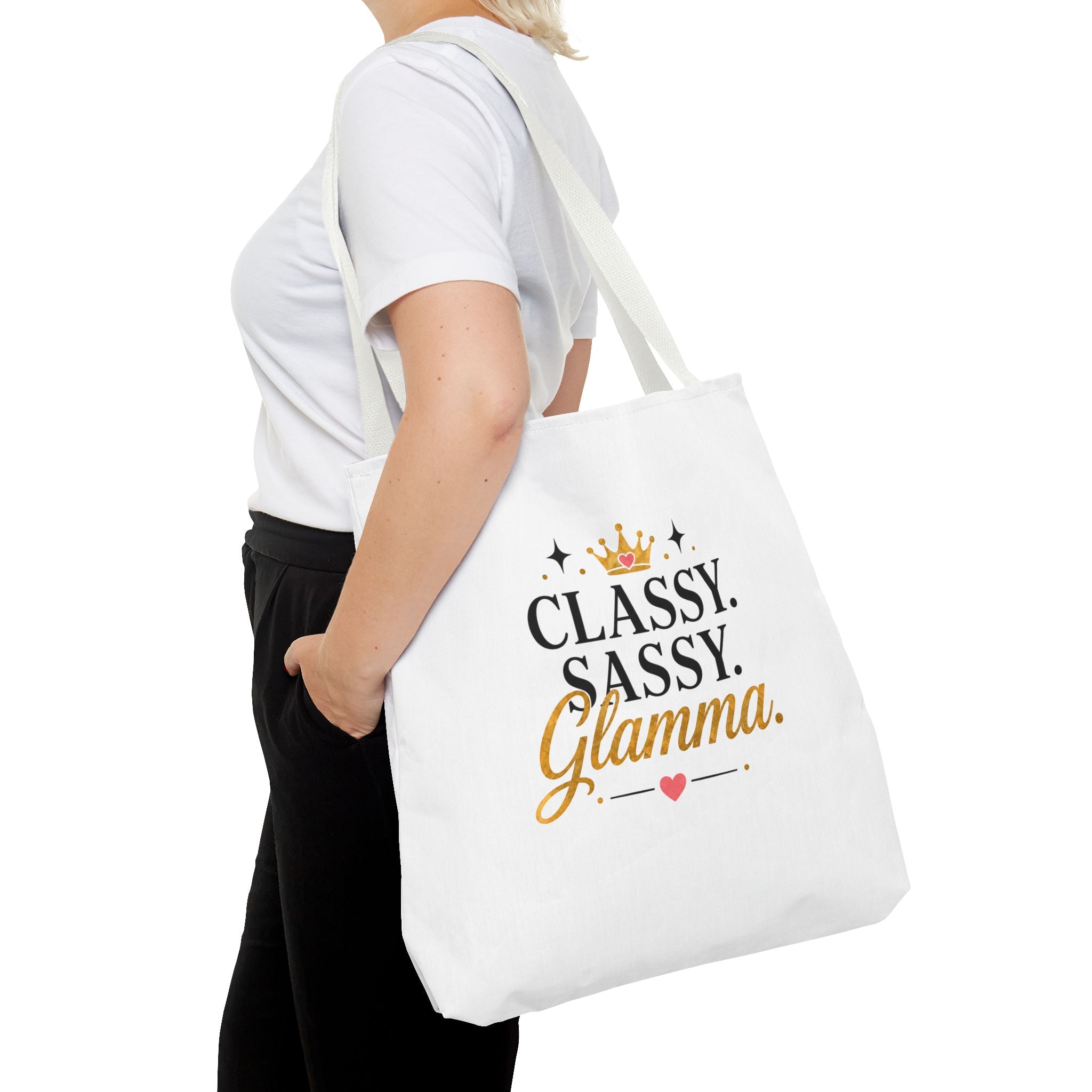 Classy Sassy Glamma Tote Bag – Funny Grandma Gift with Crown Graphic