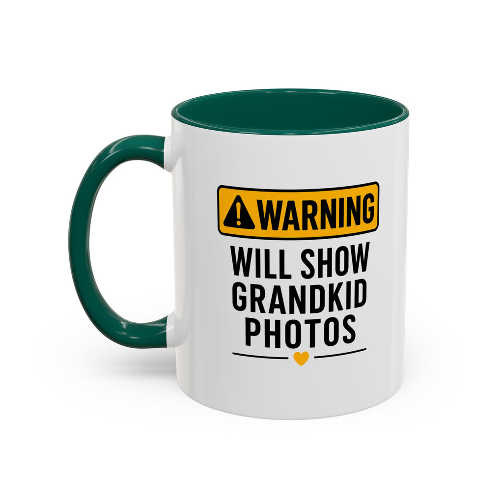 Warning Will Show Grandkid Photos Mug — Funny Grandma/Grandpa Coffee Cup (11oz, 15oz)