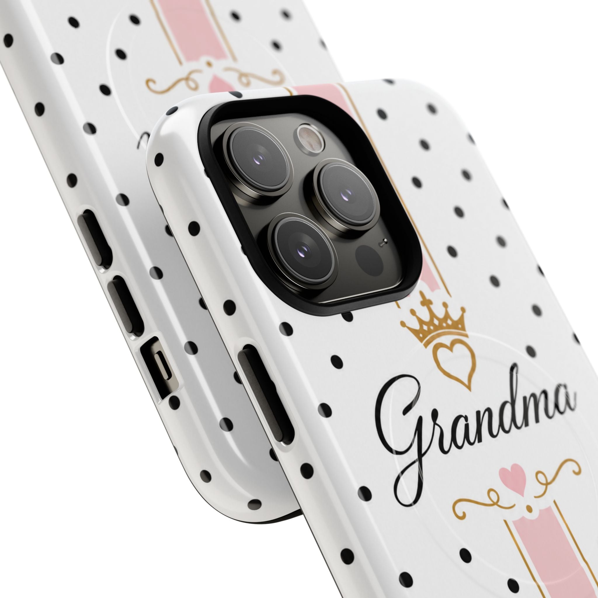 Grandma Polka Dot Tough Magnetic Phone Case — Pink Crown Floral Accent