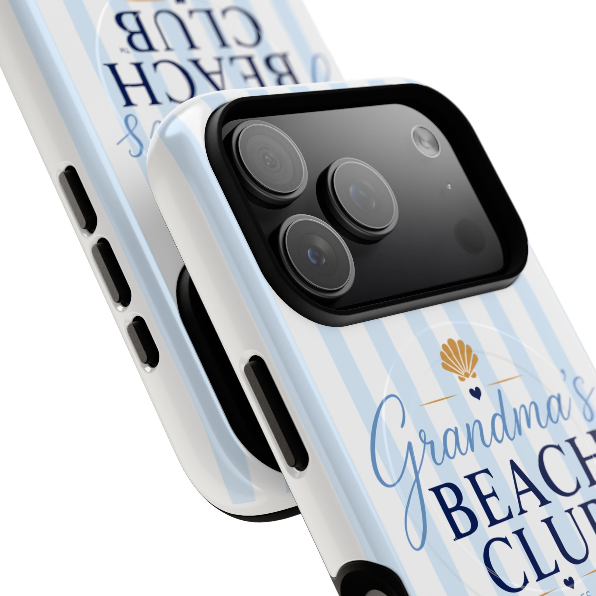 Grandma's Beach Club Tough Magnetic Phone Case — Coastal Striped Protective Cover