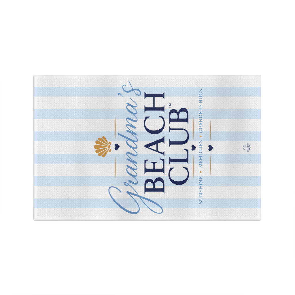 Grandma's Beach Club Microfiber Tea Towel | Coastal Shell, Blue Stripe