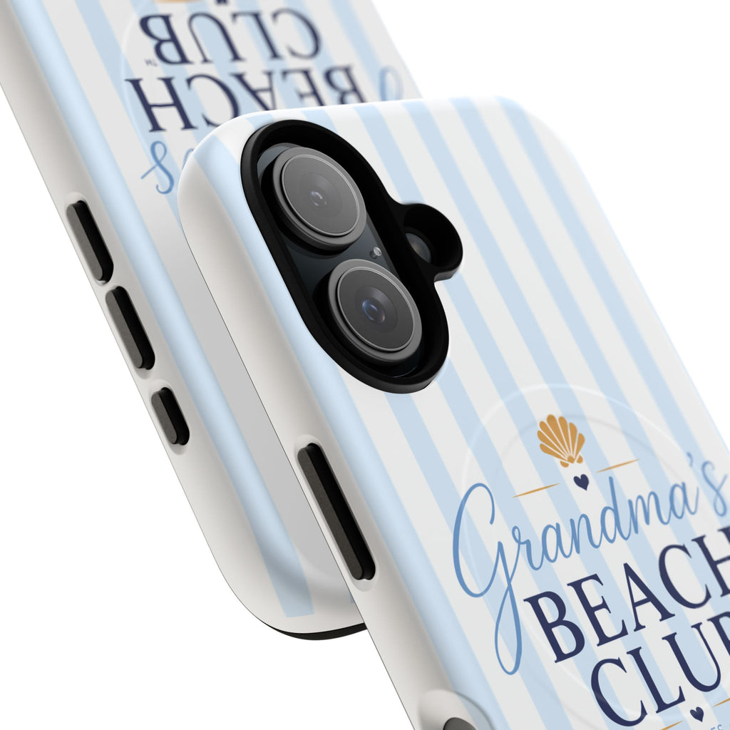 Grandma's Beach Club Tough Magnetic Phone Case — Coastal Striped Protective Cover