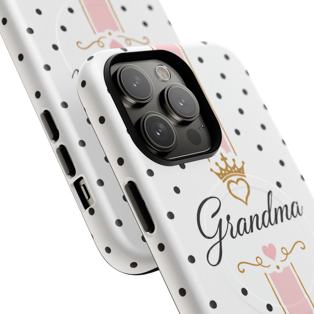 Grandma Polka Dot Tough Magnetic Phone Case — Pink Crown Floral Accent