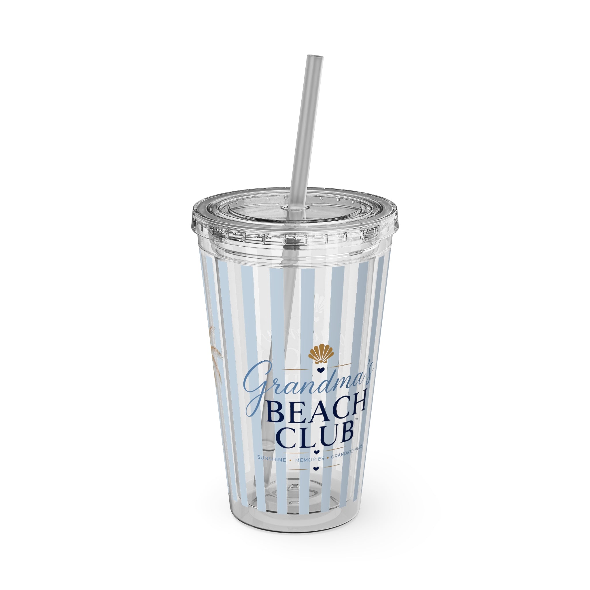 Grandma Beach Club Tumbler | 16oz Straw Tumbler, Shell Beach Design