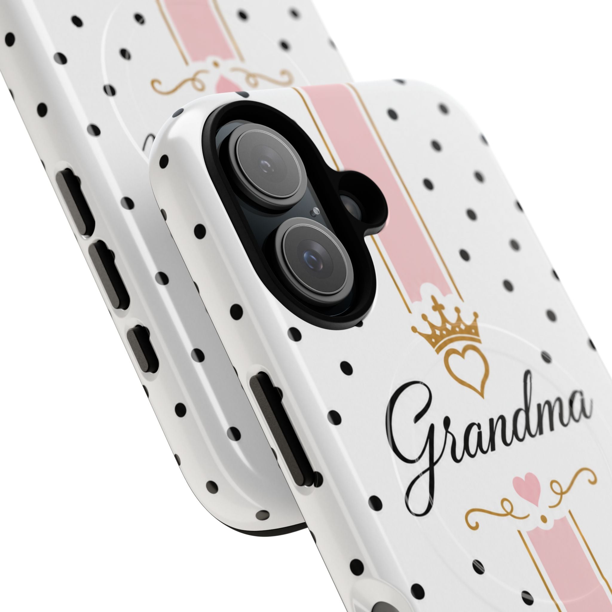 Grandma Polka Dot Tough Magnetic Phone Case — Pink Crown Floral Accent