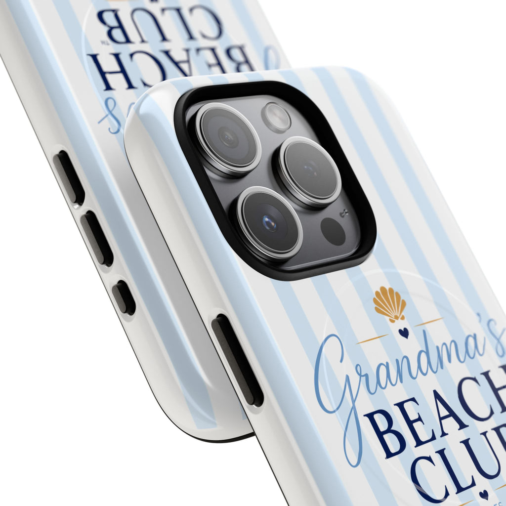 Grandma's Beach Club Tough Magnetic Phone Case — Coastal Striped Protective Cover